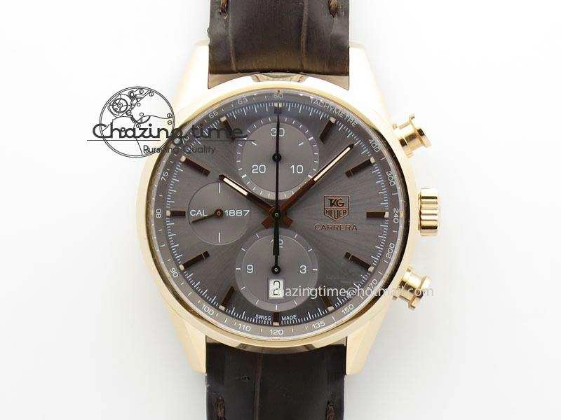 Carrera CAL1887 Chronograph 41mm RG V6F 1:1 Best Edition Gray Dial On Brown Leather Strap CAL1887
