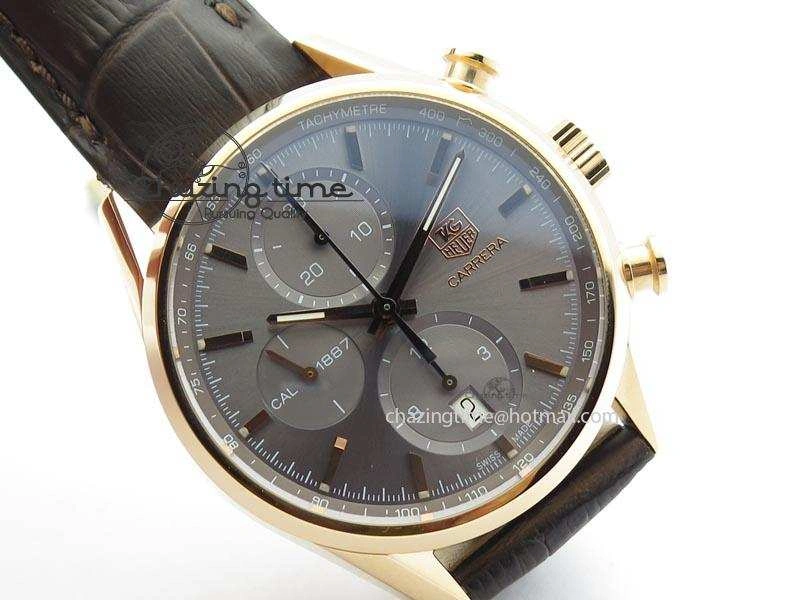 Carrera CAL1887 Chronograph 41mm RG V6F 1:1 Best Edition Gray Dial On Brown Leather Strap CAL1887