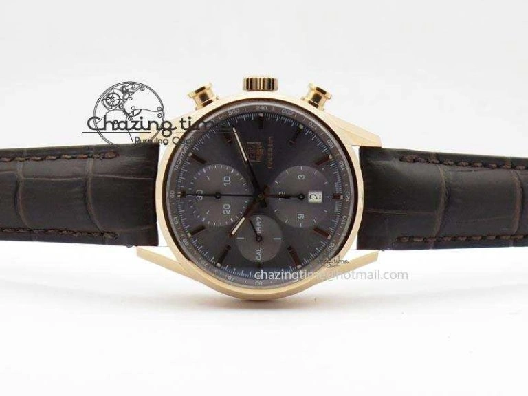Carrera CAL1887 Chronograph 41mm RG V6F 1:1 Best Edition Gray Dial On Brown Leather Strap CAL1887