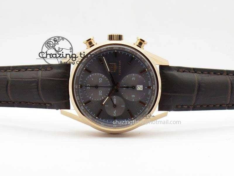 Carrera CAL1887 Chronograph 41mm RG V6F 1:1 Best Edition Gray Dial On Brown Leather Strap CAL1887