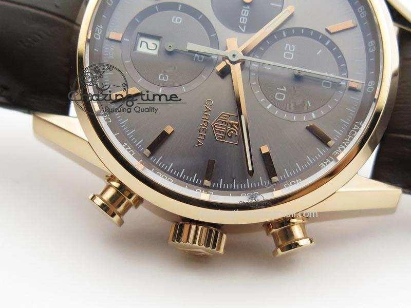 Carrera CAL1887 Chronograph 41mm RG V6F 1:1 Best Edition Gray Dial On Brown Leather Strap CAL1887