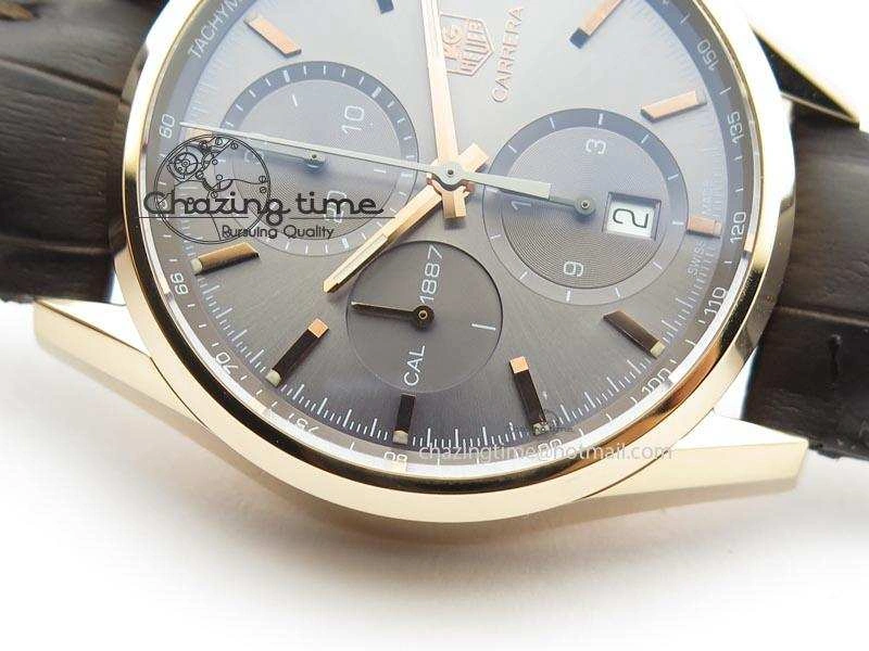 Carrera CAL1887 Chronograph 41mm RG V6F 1:1 Best Edition Gray Dial On Brown Leather Strap CAL1887