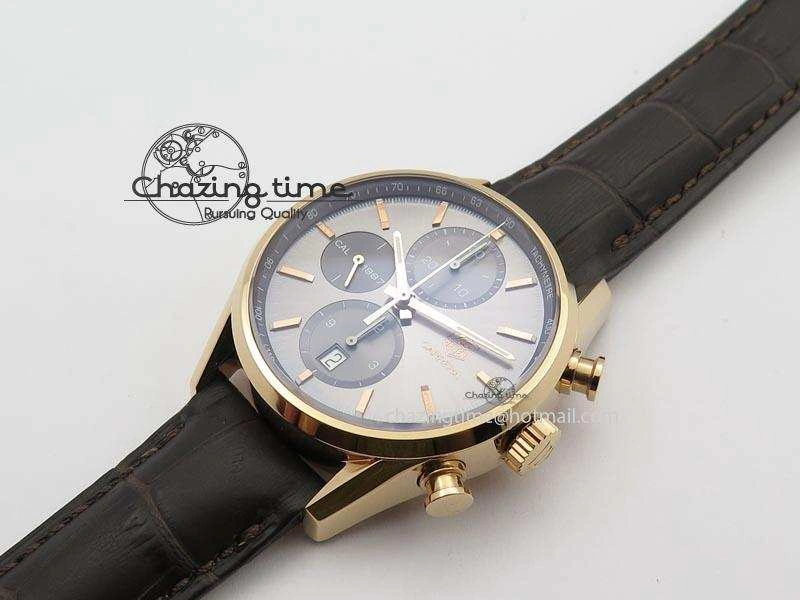 Carrera CAL1887 Chronograph 41mm RG V6F 1:1 Best Edition Gray Dial On Brown Leather Strap CAL1887