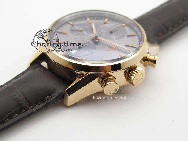 Carrera CAL1887 Chronograph 41mm RG V6F 1:1 Best Edition Gray Dial On Brown Leather Strap CAL1887