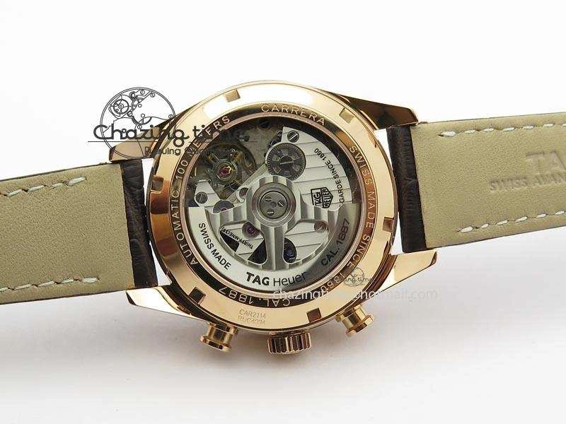 Carrera CAL1887 Chronograph 41mm RG V6F 1:1 Best Edition Gray Dial On Brown Leather Strap CAL1887