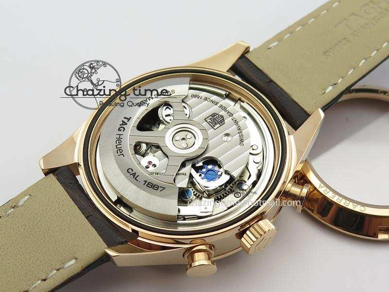 Carrera CAL1887 Chronograph 41mm RG V6F 1:1 Best Edition Gray Dial On Brown Leather Strap CAL1887