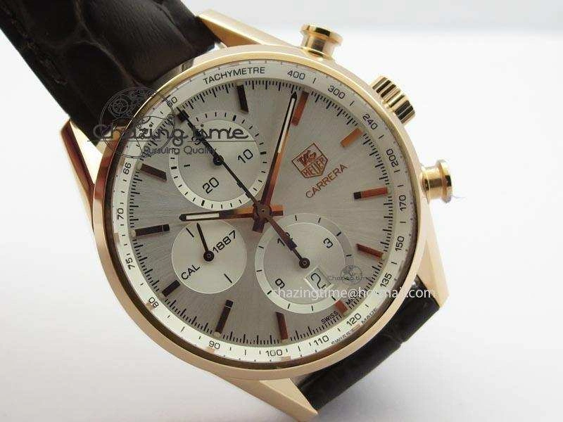 Carrera CAL1887 Chronograph 41mm RG V6F 1:1 Best Edition White Dial On Brown Leather Strap CAL1887