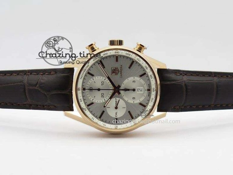 Carrera CAL1887 Chronograph 41mm RG V6F 1:1 Best Edition White Dial On Brown Leather Strap CAL1887
