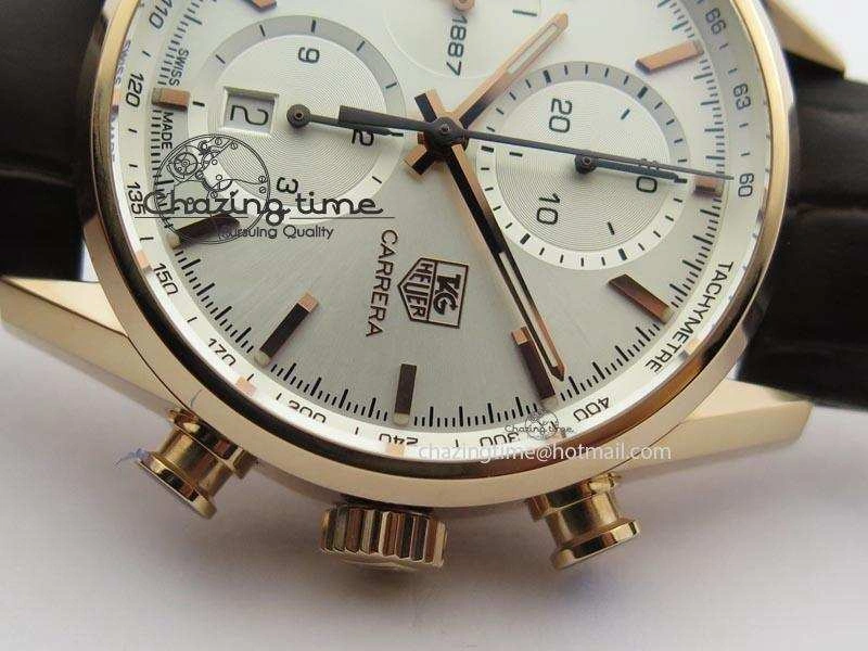 Carrera CAL1887 Chronograph 41mm RG V6F 1:1 Best Edition White Dial On Brown Leather Strap CAL1887