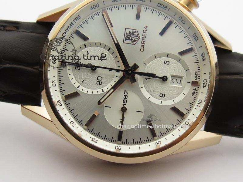 Carrera CAL1887 Chronograph 41mm RG V6F 1:1 Best Edition White Dial On Brown Leather Strap CAL1887