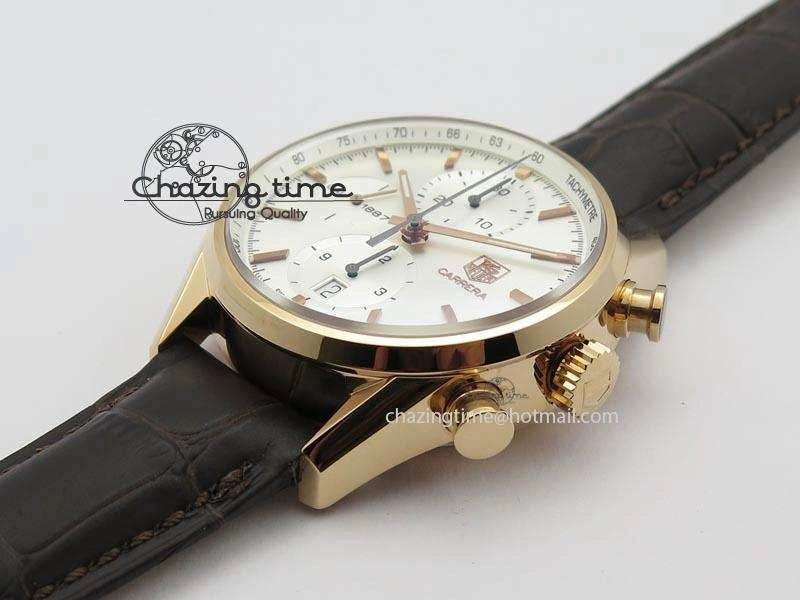 Carrera CAL1887 Chronograph 41mm RG V6F 1:1 Best Edition White Dial On Brown Leather Strap CAL1887