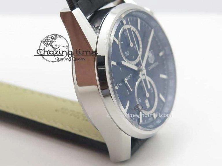 Carrera CAL1887 Chronograph 41mm SS V6F 1:1 Best Edition Blue Dial On Black Leather Strap CAL1887