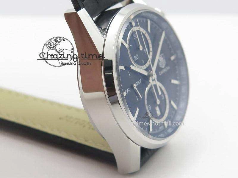 Carrera CAL1887 Chronograph 41mm SS V6F 1:1 Best Edition Blue Dial On Black Leather Strap CAL1887