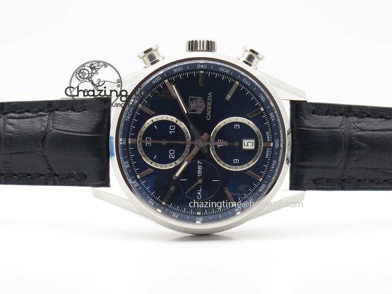 Carrera CAL1887 Chronograph 41mm SS V6F 1:1 Best Edition Blue Dial On Black Leather Strap CAL1887