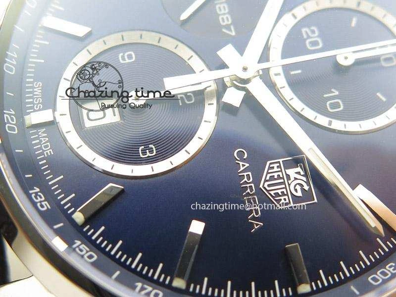 Carrera CAL1887 Chronograph 41mm SS V6F 1:1 Best Edition Blue Dial On Black Leather Strap CAL1887