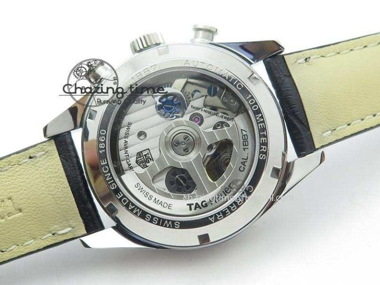 Carrera CAL1887 Chronograph 41mm SS V6F 1:1 Best Edition Blue Dial On Black Leather Strap CAL1887