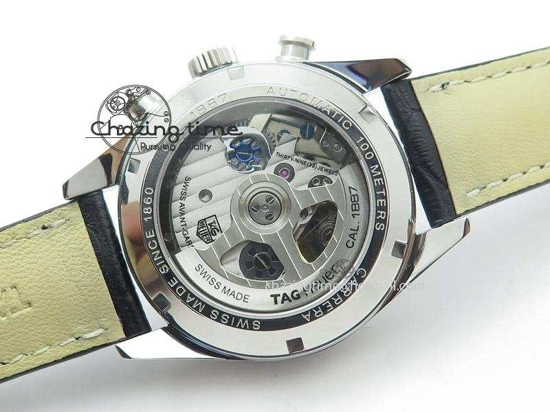 Carrera CAL1887 Chronograph 41mm SS V6F 1:1 Best Edition Blue Dial On Black Leather Strap CAL1887
