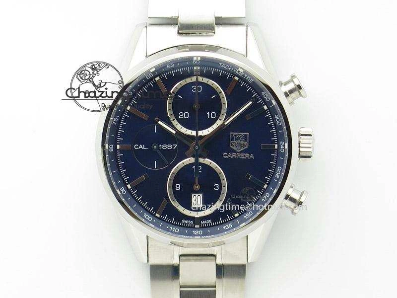 Carrera CAL1887 Chronograph 41mm SS V6F 1:1 Best Edition Blue Dial On SS Bracelet CAL1887