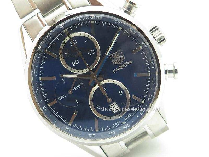 Carrera CAL1887 Chronograph 41mm SS V6F 1:1 Best Edition Blue Dial On SS Bracelet CAL1887