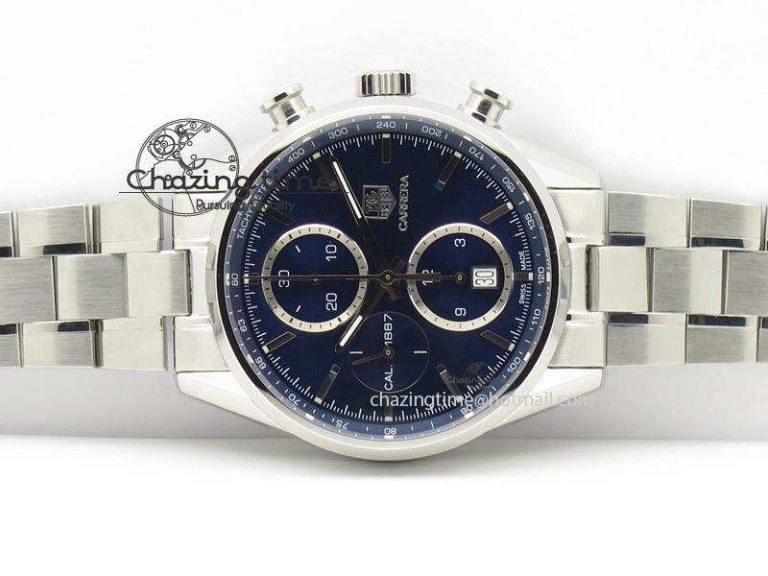 Carrera CAL1887 Chronograph 41mm SS V6F 1:1 Best Edition Blue Dial On SS Bracelet CAL1887