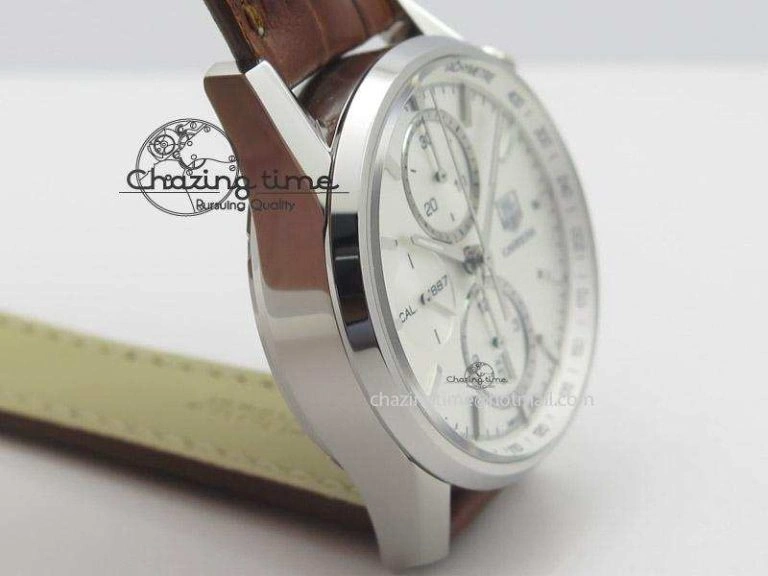 Carrera CAL1887 Chronograph 41mm SS V6F 1:1 Best Edition White Dial On Brown Leather Strap CAL1887