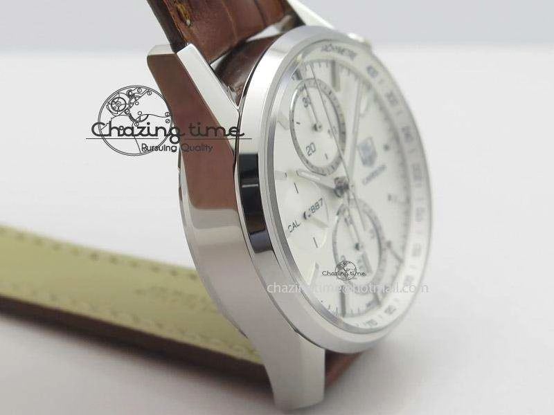 Carrera CAL1887 Chronograph 41mm SS V6F 1:1 Best Edition White Dial On Brown Leather Strap CAL1887