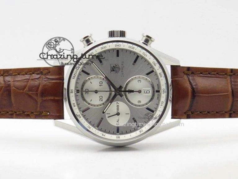 Carrera CAL1887 Chronograph 41mm SS V6F 1:1 Best Edition White Dial On Brown Leather Strap CAL1887