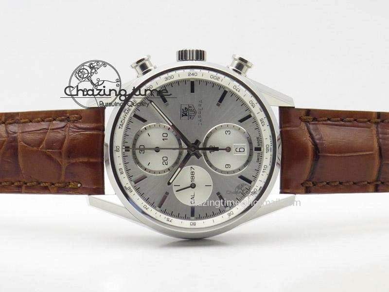 Carrera CAL1887 Chronograph 41mm SS V6F 1:1 Best Edition White Dial On Brown Leather Strap CAL1887