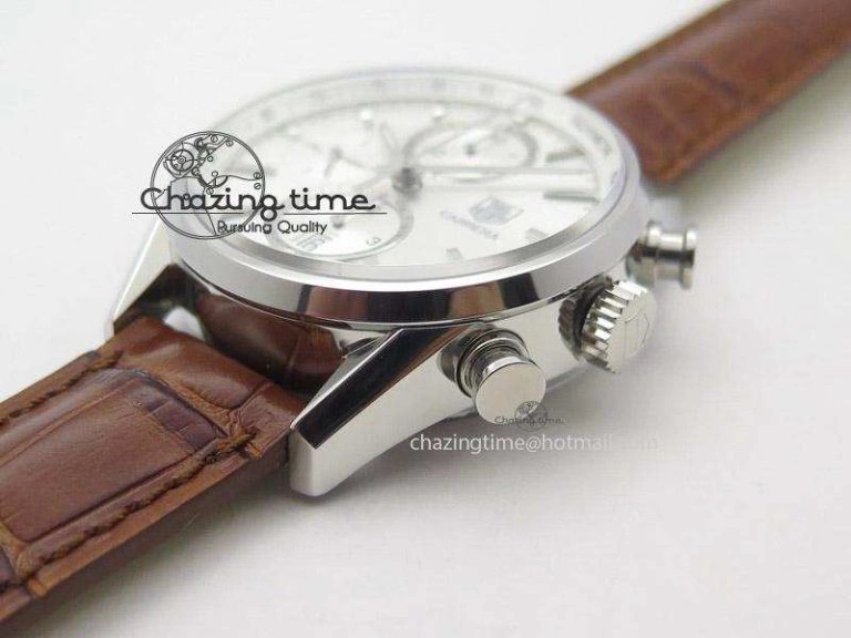Carrera CAL1887 Chronograph 41mm SS V6F 1:1 Best Edition White Dial On Brown Leather Strap CAL1887