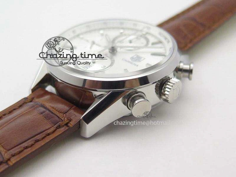Carrera CAL1887 Chronograph 41mm SS V6F 1:1 Best Edition White Dial On Brown Leather Strap CAL1887