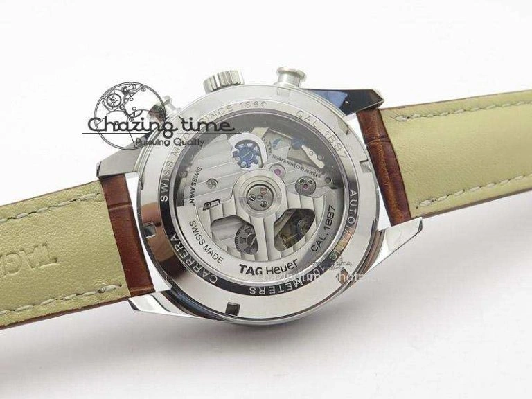 Carrera CAL1887 Chronograph 41mm SS V6F 1:1 Best Edition White Dial On Brown Leather Strap CAL1887