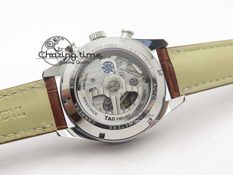 Carrera CAL1887 Chronograph 41mm SS V6F 1:1 Best Edition White Dial On Brown Leather Strap CAL1887