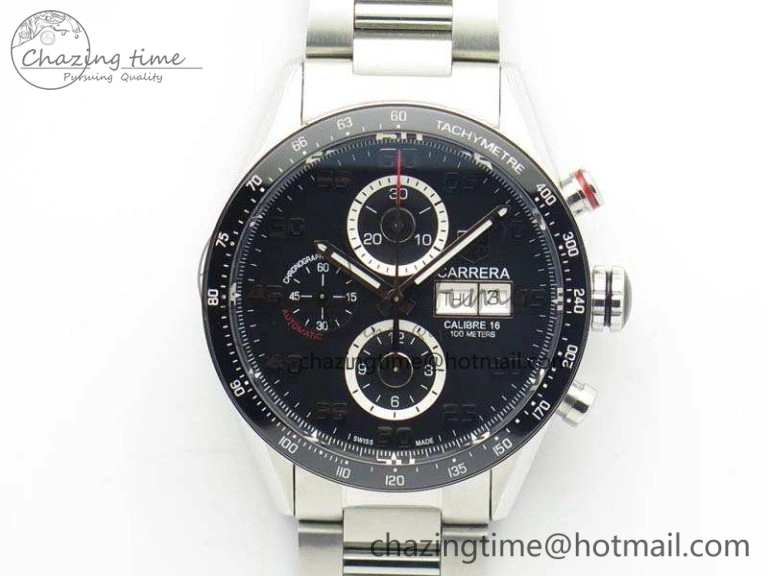 Carrera CAL1887 Chronograph SS V6F 1:1 Best Edition White Dial Blue Markers On SS Bracelet CAL1887