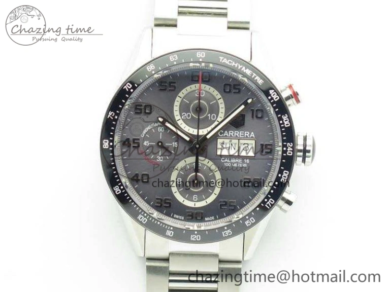 Carrera CAL1887 Chronograph SS V6F 1:1 Best Edition White Dial Blue Markers On SS Bracelet CAL1887
