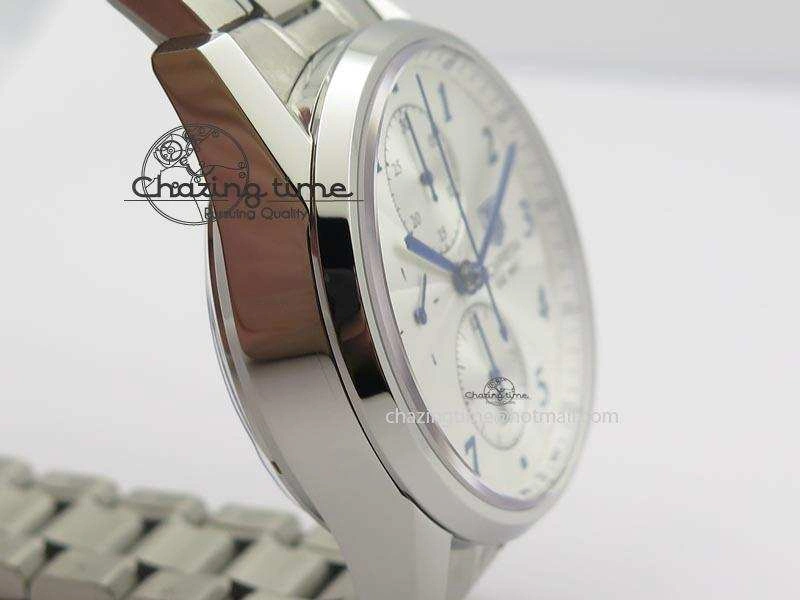 Carrera CAL1887 Chronograph SS V6F 1:1 Best Edition White Dial Blue Markers On SS Bracelet CAL1887