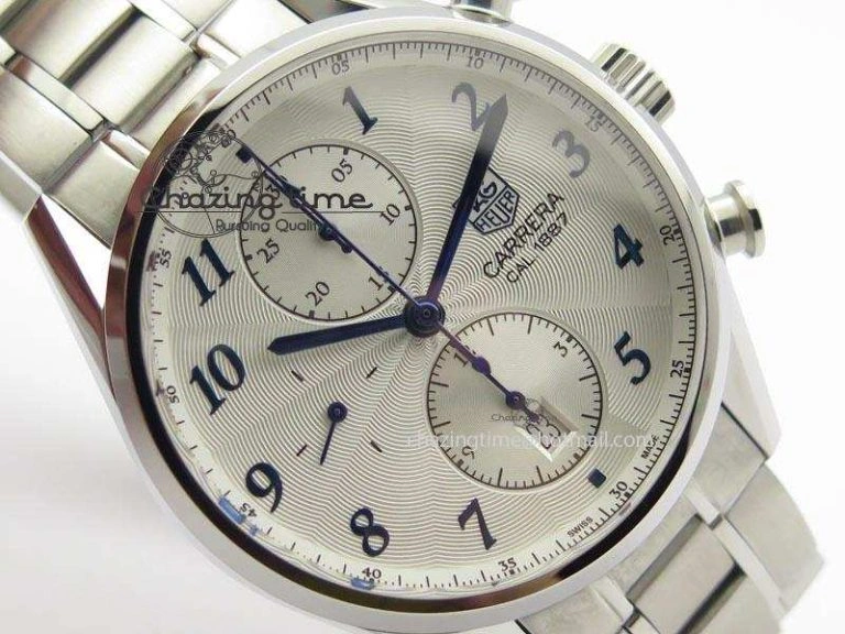 Carrera CAL1887 Chronograph SS V6F 1:1 Best Edition White Dial Blue Markers On SS Bracelet CAL1887