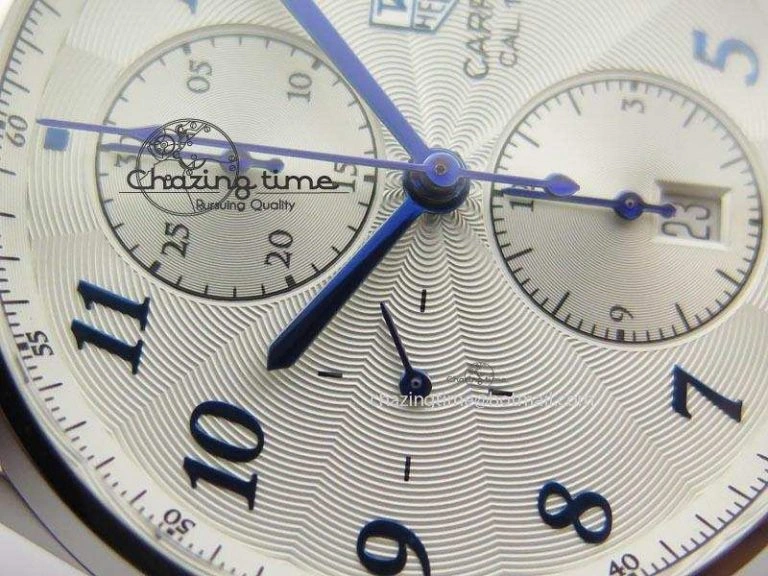 Carrera CAL1887 Chronograph SS V6F 1:1 Best Edition White Dial Blue Markers On SS Bracelet CAL1887