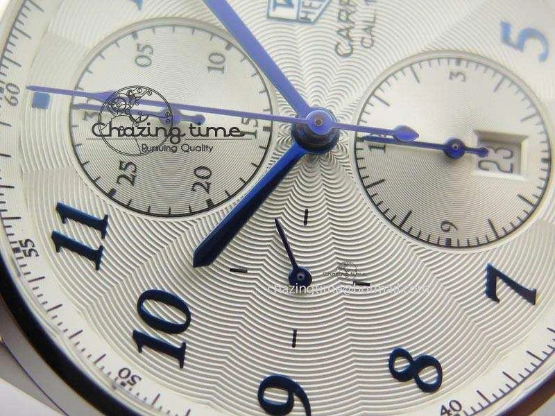 Carrera CAL1887 Chronograph SS V6F 1:1 Best Edition White Dial Blue Markers On SS Bracelet CAL1887