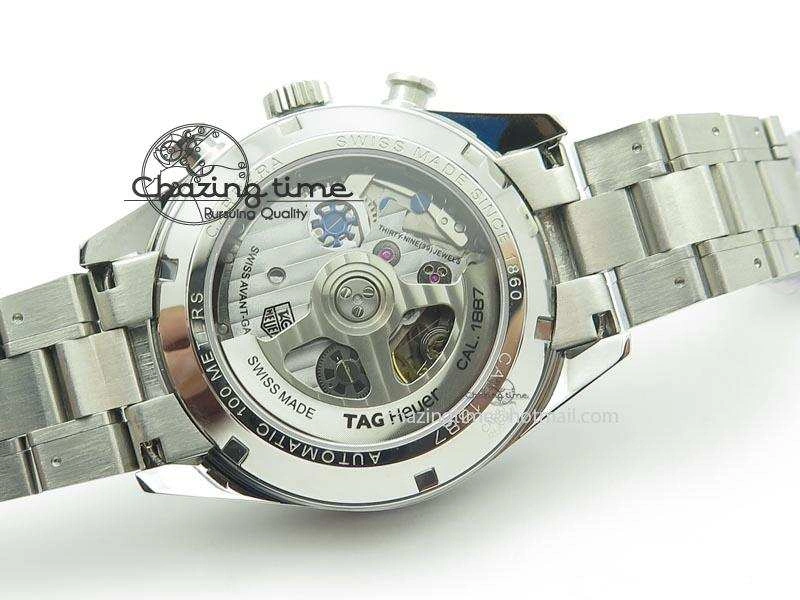 Carrera CAL1887 Chronograph SS V6F 1:1 Best Edition White Dial Blue Markers On SS Bracelet CAL1887