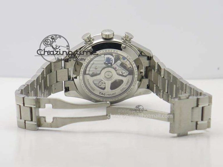 Carrera CAL1887 Chronograph SS V6F 1:1 Best Edition White Dial Blue Markers On SS Bracelet CAL1887