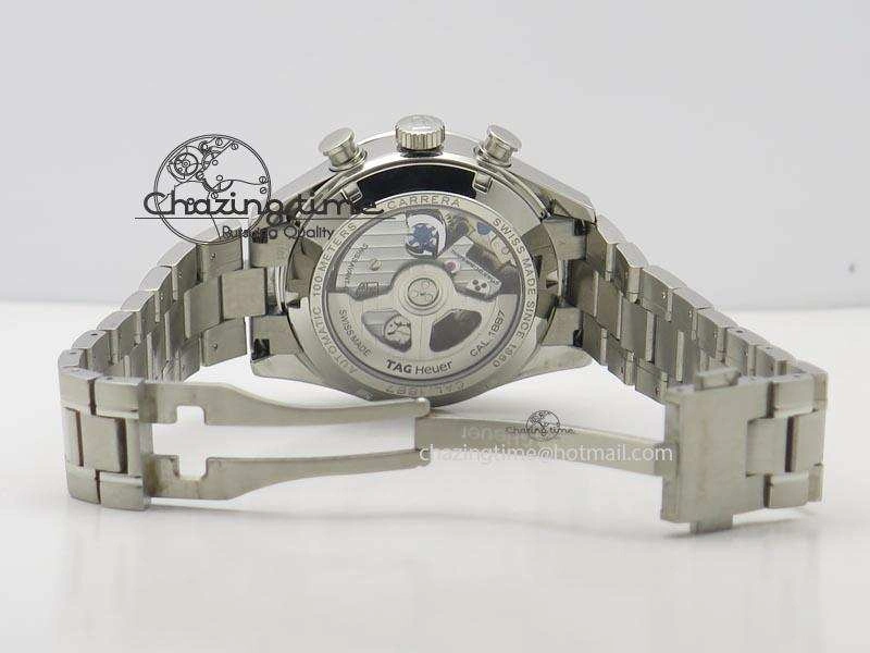 Carrera CAL1887 Chronograph SS V6F 1:1 Best Edition White Dial Blue Markers On SS Bracelet CAL1887