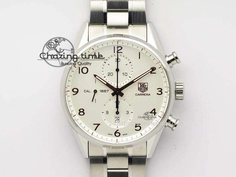 Carrera Calibre 1887 Chrono V6F 1:1 Best Edition White Dial On SS Bracelet CAL1887