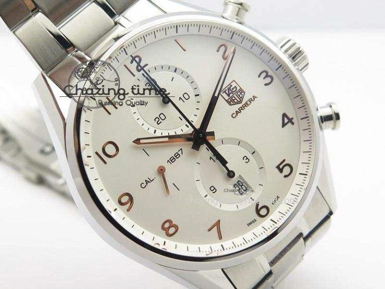 Carrera Calibre 1887 Chrono V6F 1:1 Best Edition White Dial On SS Bracelet CAL1887