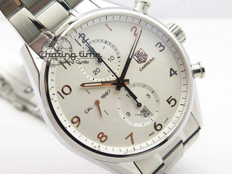 Carrera Calibre 1887 Chrono V6F 1:1 Best Edition White Dial On SS Bracelet CAL1887