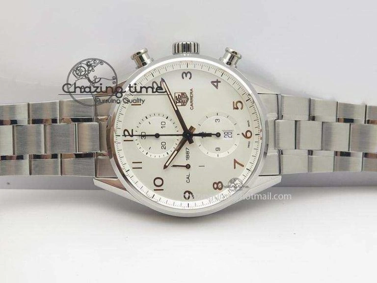 Carrera Calibre 1887 Chrono V6F 1:1 Best Edition White Dial On SS Bracelet CAL1887