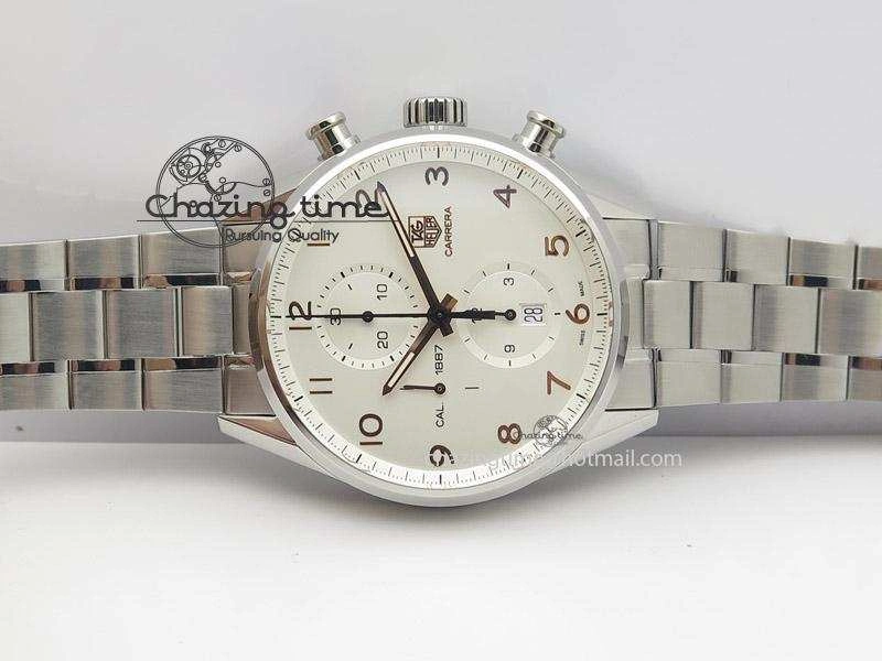Carrera Calibre 1887 Chrono V6F 1:1 Best Edition White Dial On SS Bracelet CAL1887