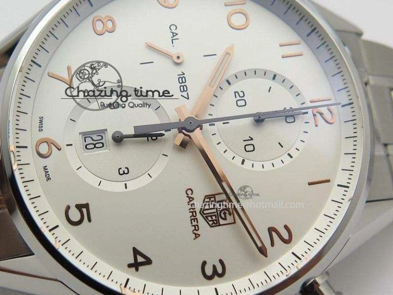 Carrera Calibre 1887 Chrono V6F 1:1 Best Edition White Dial On SS Bracelet CAL1887