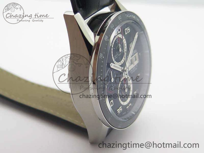Carrera Calibre 1887 Day-Date SS V6F 1:1 Best Edition Ceramic Bezel Black Dial On Leather Strap A7750