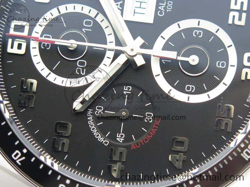 Carrera Calibre 1887 Day-Date SS V6F 1:1 Best Edition Ceramic Bezel Black Dial On Leather Strap A7750