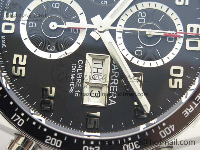 Carrera Calibre 1887 Day-Date SS V6F 1:1 Best Edition Ceramic Bezel Black Dial On Leather Strap A7750